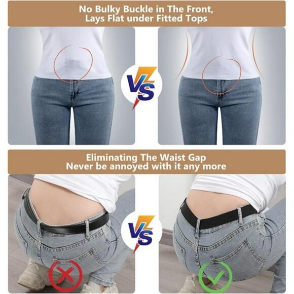 JASGOOD No Show Stretch Belt Women Adjustable Flat Buckle Elastic Waistband - Picture 3 of 7